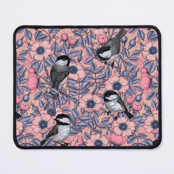 Item preview, Chickadees in the wild rose, pink designed and sold by Katerina Mitkova Kirilova.