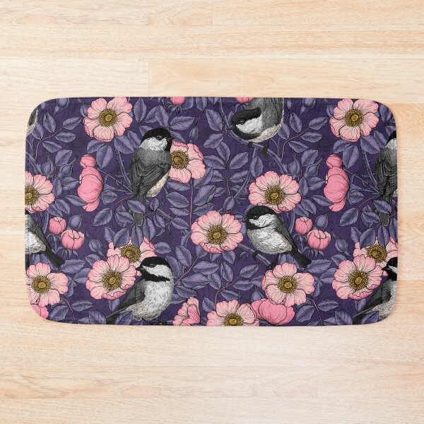 Item preview, Chickadees in the wild rose, pink and violet designed and sold by Katerina Mitkova Kirilova.