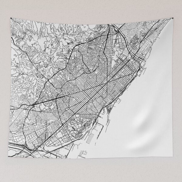 Item preview, Barcelona map minimalist in black and white designed and sold by DesireeVDA.