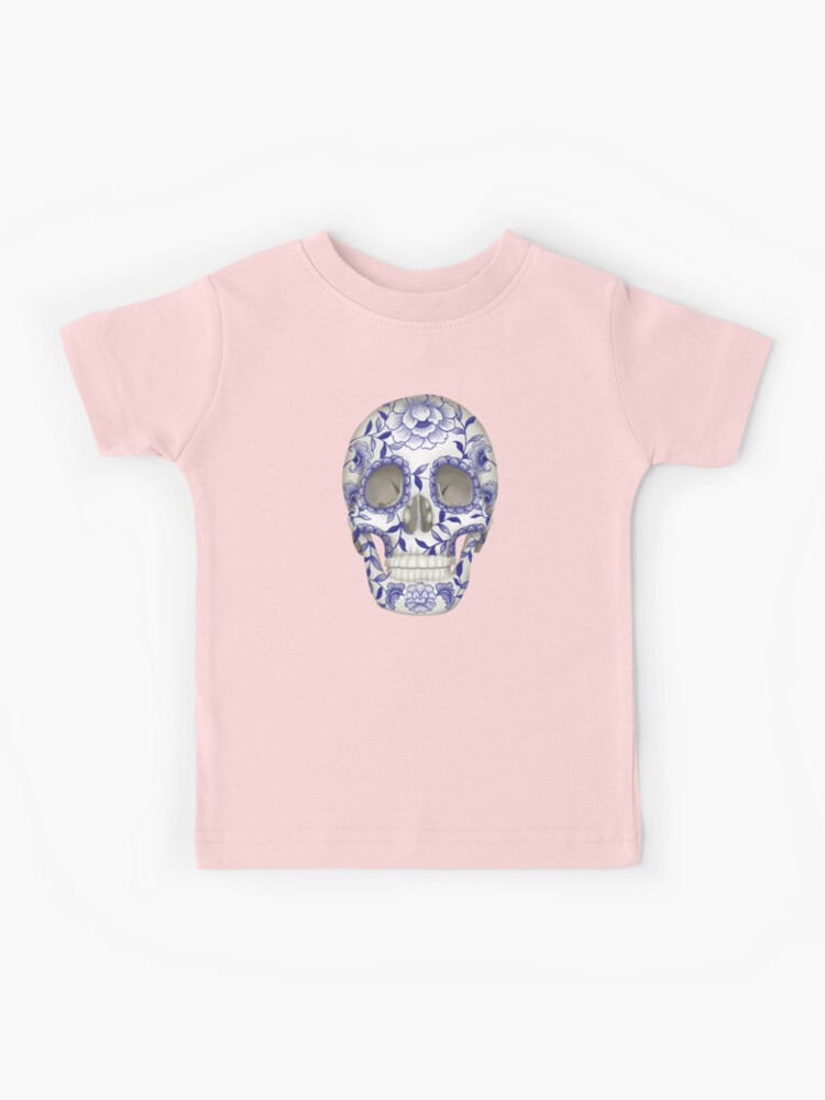 Chinese Porcelain Blue & White Sugar Skull Kids T-Shirt for Sale