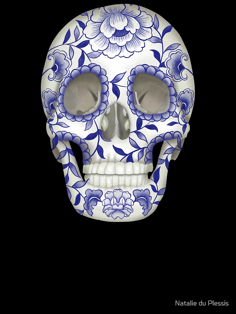 Chinese Porcelain Blue & White Sugar Skull Kids T-Shirt for Sale