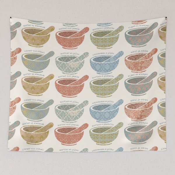 Item preview, Mortars and Pestles from vintage wallpaper, multilingual  designed and sold by Eenig.