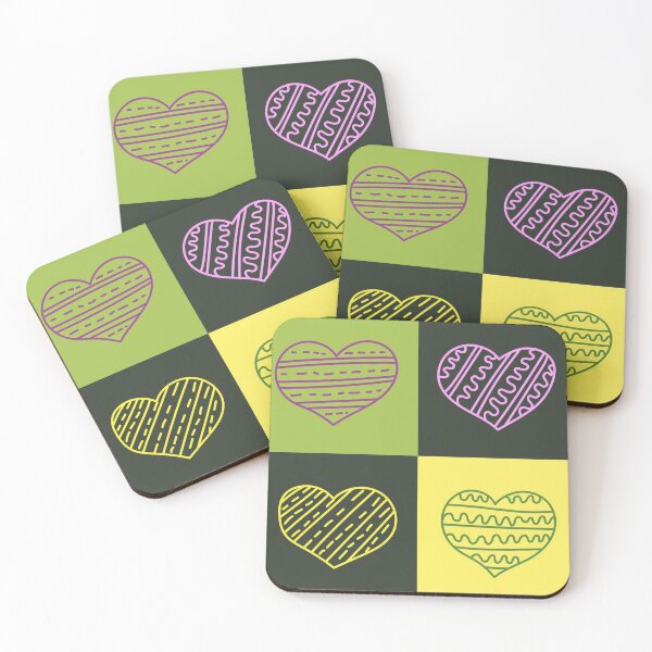 Item preview, Garabatos de corazones en una cuadrícula. Verde, Amarillo, Rosa, Negro designed and sold by trendingatees.