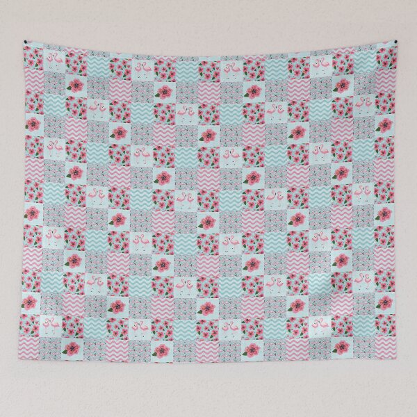 Item preview, Tropical Flamingos Patchwork designed and sold by KrisInStitches.