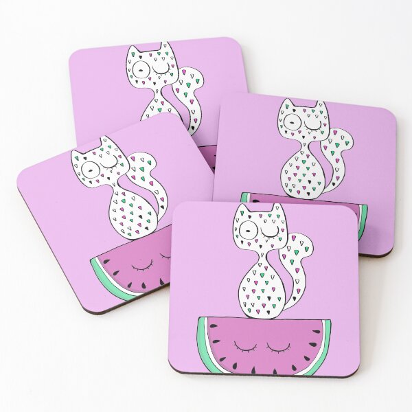 Item preview, Cat in triangles pattern on sleeping watermelon, pink designed and sold by Aneta Kmieć-Wawrzyniak.