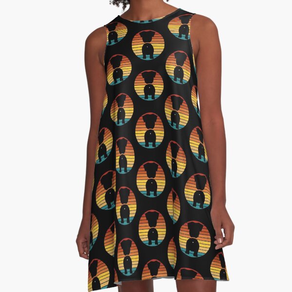 Retro Sunset Pug Dog Butt A-Line Dress