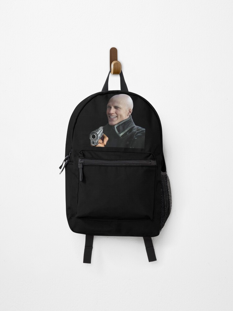 Bald Vergil pointing a gun blursed Devil May Cry funny face meme Backpack