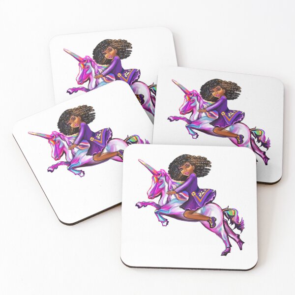 Item preview, Curly hair Princess on a unicorn pony, lit up- black girl with curly afro hair on a horse designed and sold by Artonmytee.
