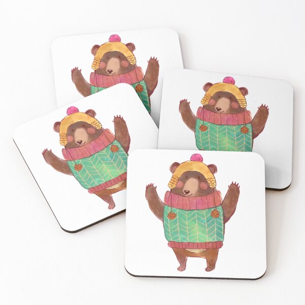 Item preview, Christmas Brown Bear wearing cosy jumper & woolly hat designed and sold by WolfPackDesigns.