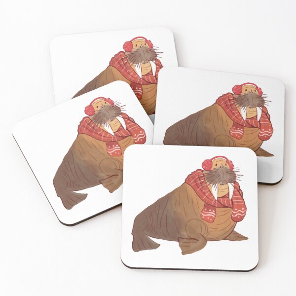 Item preview, Christmas Walrus wearing cosy scarf & earmuffs designed and sold by WolfPackDesigns.