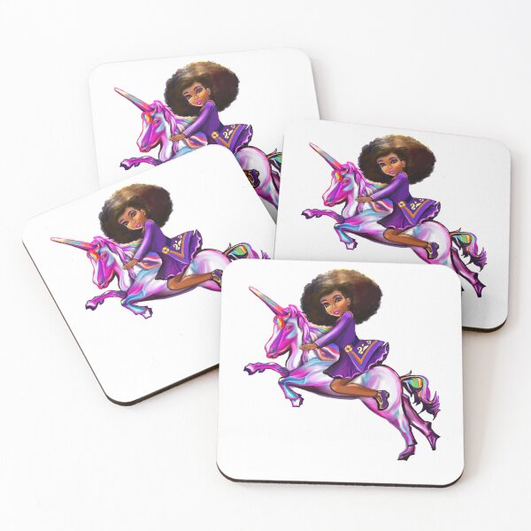 Item preview, Afro hair Princess anime girl on a unicorn pony, lit up- black girl with curly afro hair on a horse designed and sold by Artonmytee.
