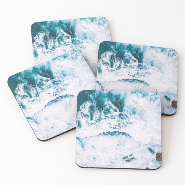 Item preview, Blue and foamy Ocean waves crashing on rocks top view designed and sold by HappyNoireArt.