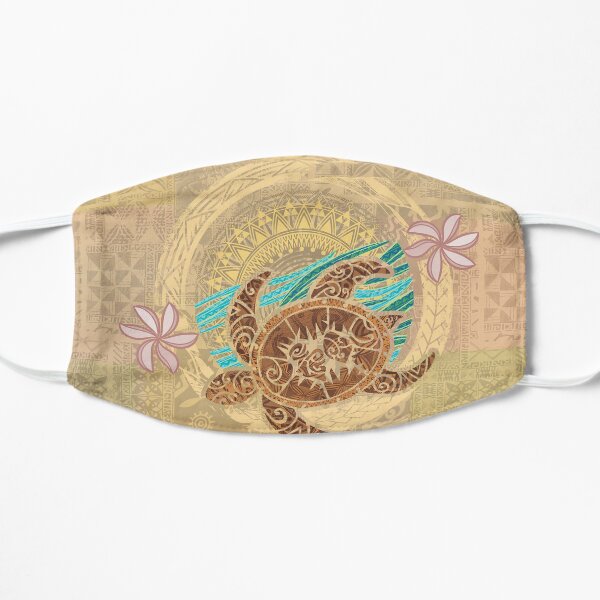 Vintage Samoan Turtle Tapa Print Flat Mask
