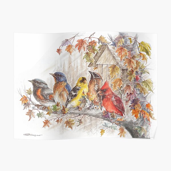 Wild Birds on a Limb Poster