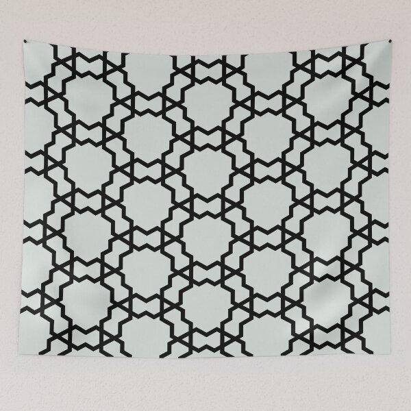 Item preview, Black and Blue Gray Shape Tile Pattern Pairs DV 2022 Popular Colour Mellow Blue 0468 designed and sold by ColorOfTheYears.