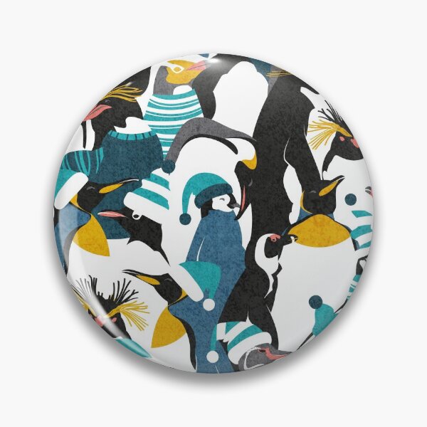 Item preview, Merry penguins // black white grey dark teal yellow and coral type species of penguins teal dressed for winter and Christmas season designed and sold by SelmaCardoso.