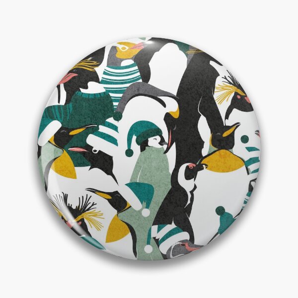 Item preview, Merry penguins // black white grey green yellow and coral type species of penguins green dressed for winter and Christmas season designed and sold by SelmaCardoso.