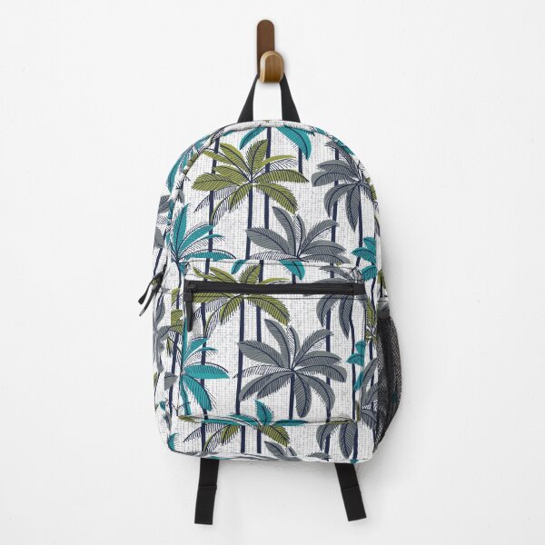 Item preview, Retro Palm Springs vibes // white background highball green peacock blue and green grey palm trees oxford navy blue line contour designed and sold by SelmaCardoso.