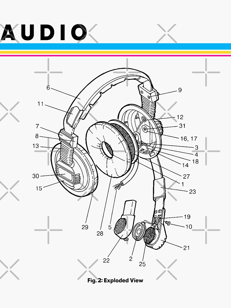 "Audio Engineer Headphones Diagram" Sticker for Sale by FreckleFace01