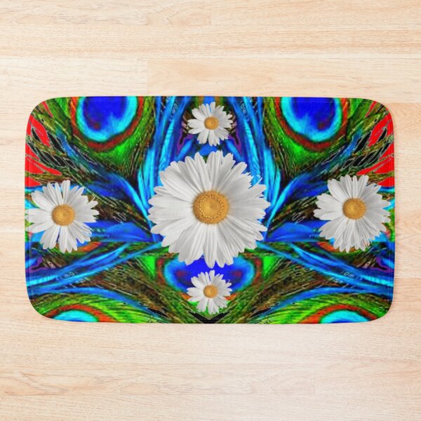 Item preview, SHASTA DASIES BLUE PEACOCK FEATHERS ABSTRACT ART  designed and sold by sharlesart.