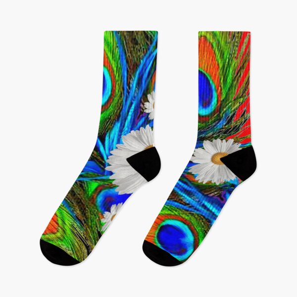 Item preview, SHASTA DASIES BLUE PEACOCK FEATHERS ABSTRACT ART  designed and sold by sharlesart.