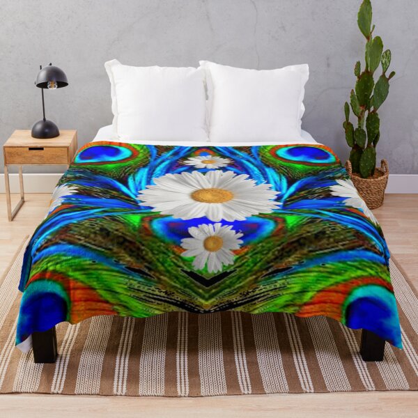 Item preview, SHASTA DASIES BLUE PEACOCK FEATHERS ABSTRACT ART designed and sold by sharlesart.