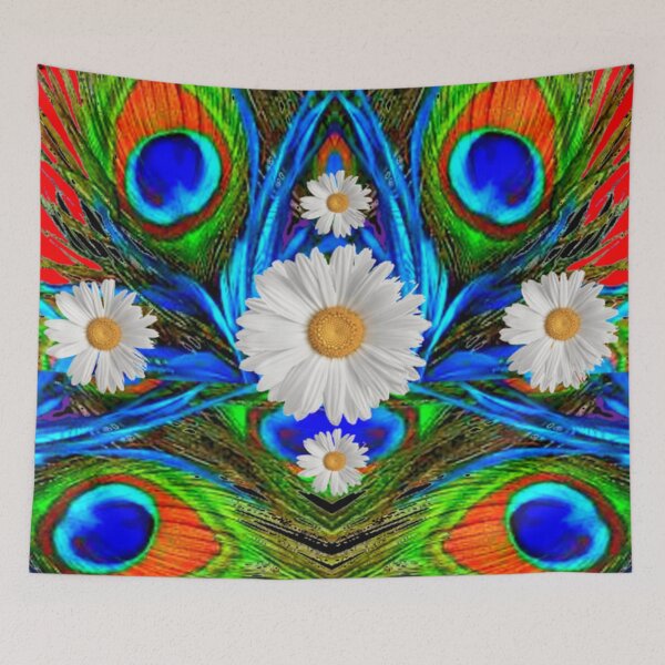 Item preview, SHASTA DASIES BLUE PEACOCK FEATHERS ABSTRACT ART  designed and sold by sharlesart.