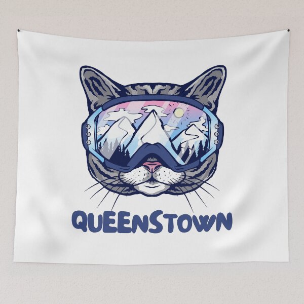 Item preview, Queenstown Cat Skier Snowboarder Mountain Lover New Zealand NZ designed and sold by Hoiho Adventure Shirts.