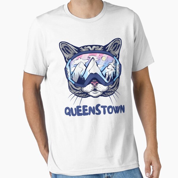 Item preview, Queenstown Cat Skier Snowboarder Mountain Lover New Zealand NZ designed and sold by Hoiho Adventure Shirts.