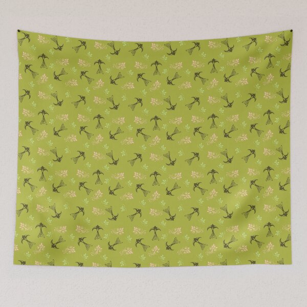 Item preview, Green Birds and Flowers Vintage Pattern designed and sold by Missing In Art.