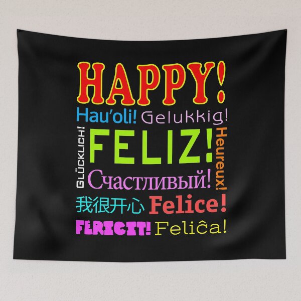 Item preview, HAPPY! in 11 languages - Dark background designed and sold by MantixArt.