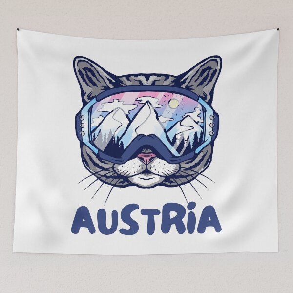Item preview, Austria Cat Skier Snowboarder Mountain Lover Austrian Alps designed and sold by Hoiho Adventure Shirts.