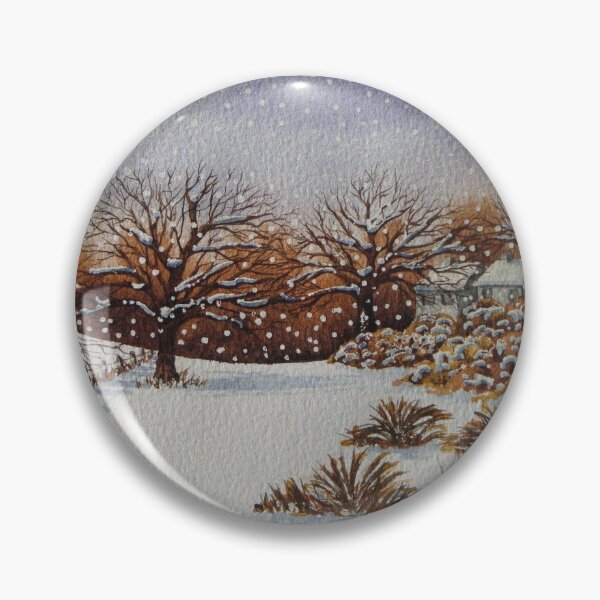 Item preview, painting of snow snow covered trees and cottages winter snow scene   designed and sold by pollywolly.