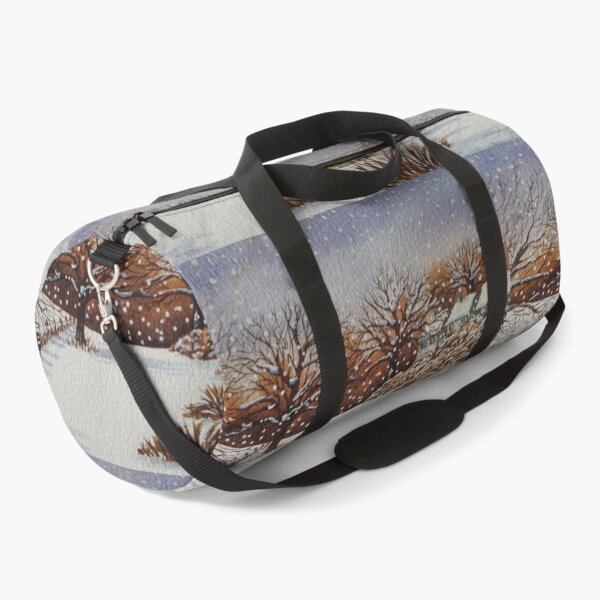 Item preview, painting of snow snow covered trees and cottages winter snow scene   designed and sold by pollywolly.