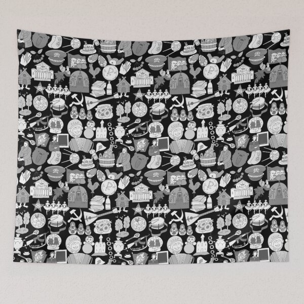 Item preview, Russian Travel Icons Pattern Black And White designed and sold by RussianGifts.