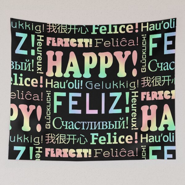 Item preview, HAPPY! in 11 languages - Dark background PASTELS - PATTERN designed and sold by MantixArt.