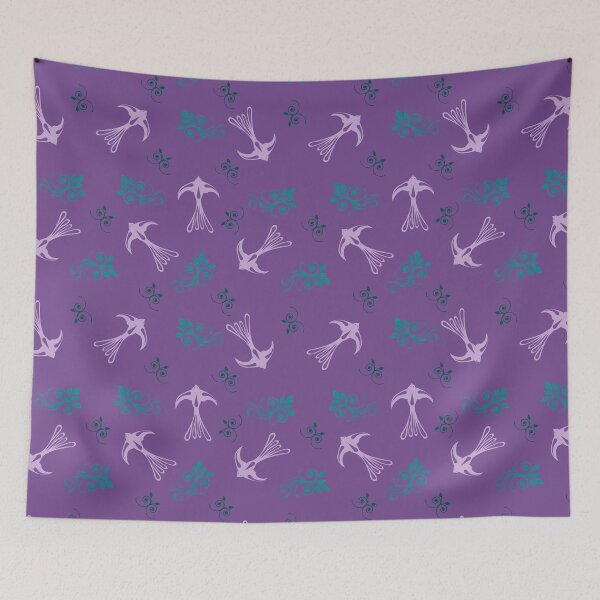 Item preview, Violet and Blue Birds and Flowers Vintage Pattern designed and sold by Missing In Art.