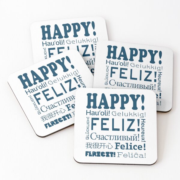 Item preview, HAPPY! in 11 languages - Light background BLUE designed and sold by MantixArt.