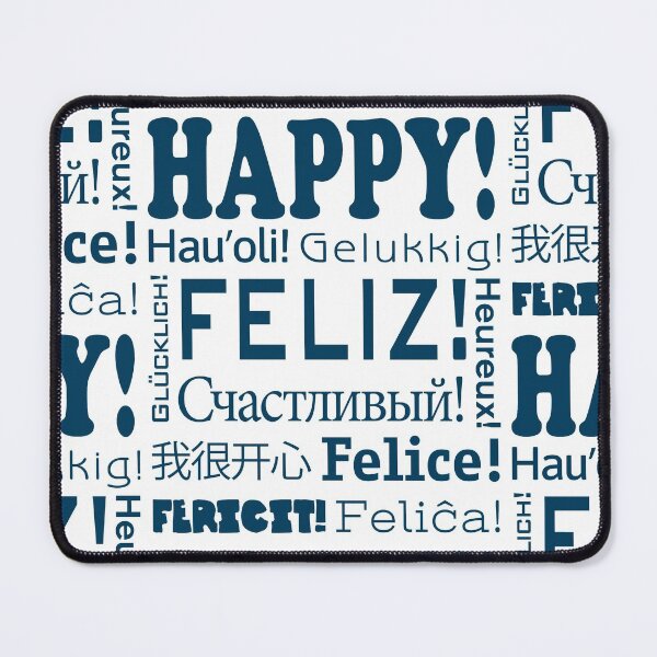 Item preview, HAPPY! in 11 languages - Light background BLUE - PATTERN designed and sold by MantixArt.