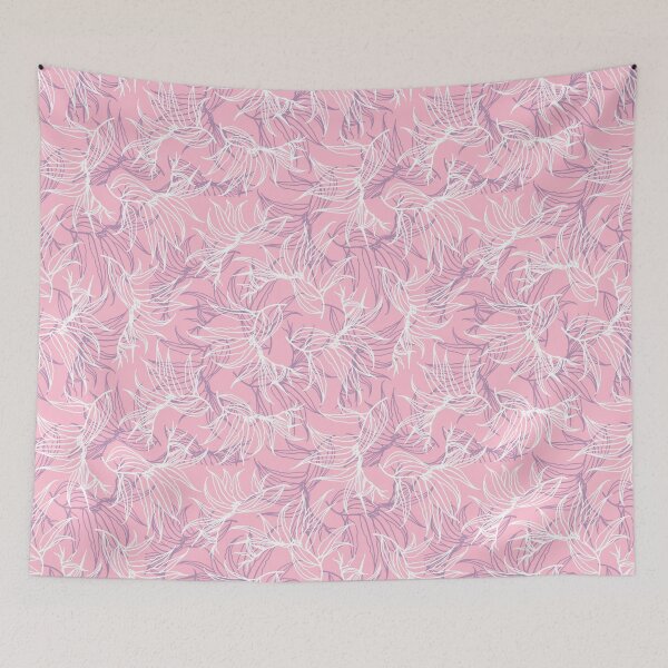 Item preview, Leaves white and blue line on pink seamless pattern designed and sold by Yulia Chepurova.