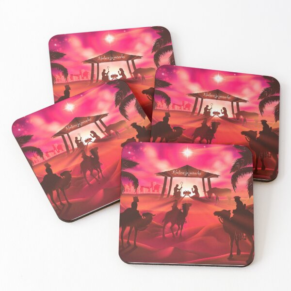 Item preview, I Believe in Miracles - Christmas Nativity Pink Orange Effect designed and sold by Imemewell.