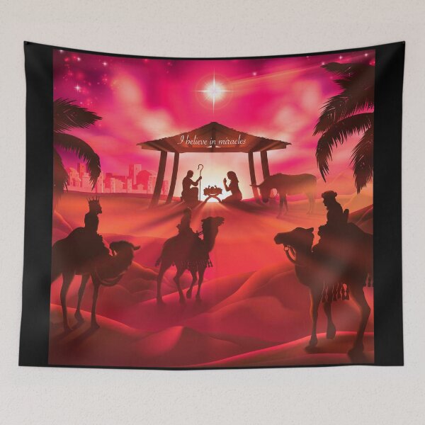 Item preview, I Believe in Miracles - Christmas Nativity Pink Orange Effect designed and sold by Imemewell.