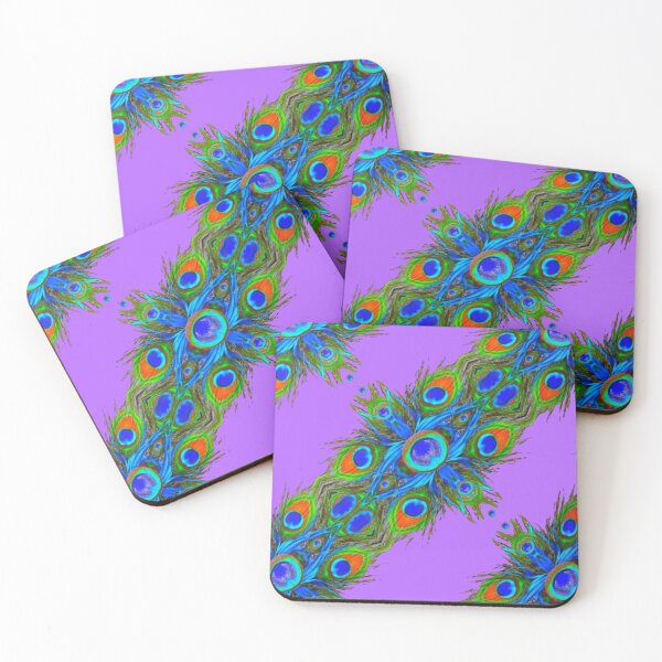 Item preview, PURPLE  ART BLUE ABSTRACT PEACOCK FEATHERS PATTERN ART  designed and sold by sharlesart.
