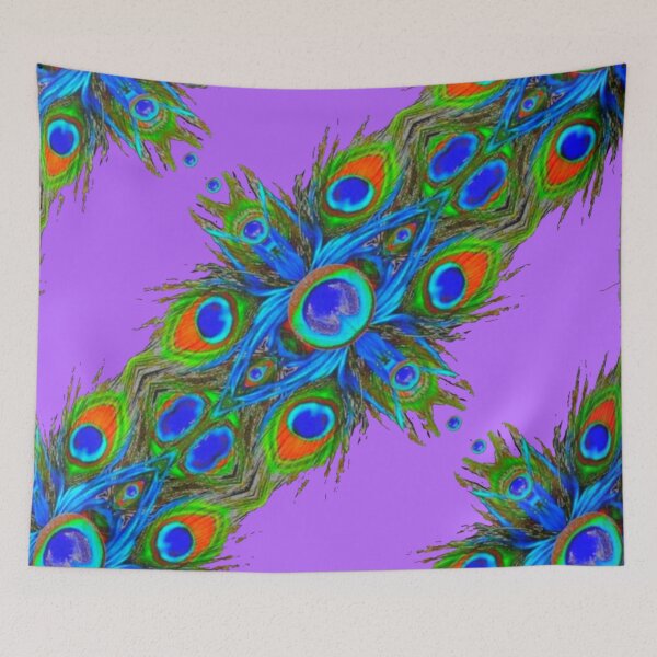 Item preview, PURPLE  ART BLUE ABSTRACT PEACOCK FEATHERS PATTERN ART  designed and sold by sharlesart.