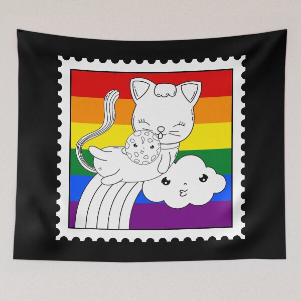 Item preview, Meow Pride - Cat Pride Rainbow Stamp On Black designed and sold by Rainbows Rock.