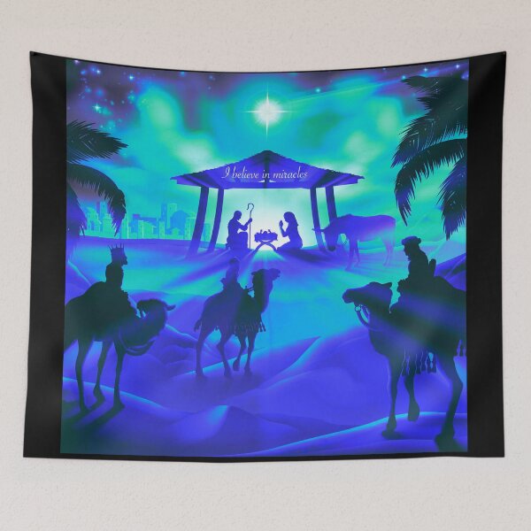 Item preview, I Believe in Miracles - Christmas Nativity Blue Green Effect designed and sold by Imemewell.