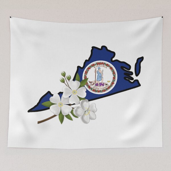 Item preview, State of Virginia Flag with State Flower Flowering Dogwood (White) designed and sold by Gsallicat.