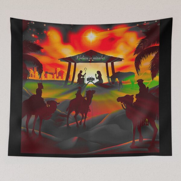 Item preview, I Believe in Miracles - Christmas Nativity Yellow Orange Green Effect designed and sold by Imemewell.