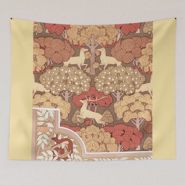 Item preview, Cerfs et arbres, papier peint. Écureuil oiseaux et sorbier, bordure from L'animal dans la décoration (1897) illustrated by Maurice Pillard Verneuil designed and sold by theartsycamper.