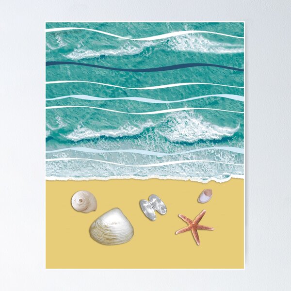 Item preview, Ocean wave art with Beach sea shells designed and sold by RichDesignPro.